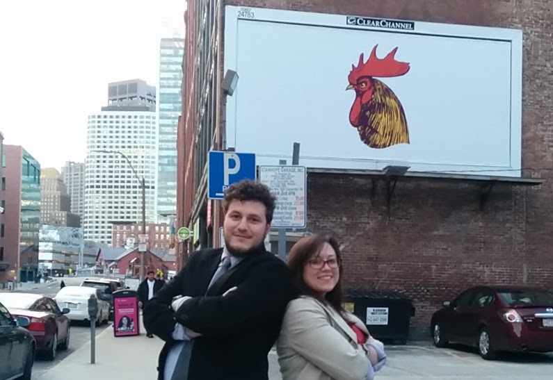 Jory and Boaz in front of the Bocoup billboard, Spring 2014.