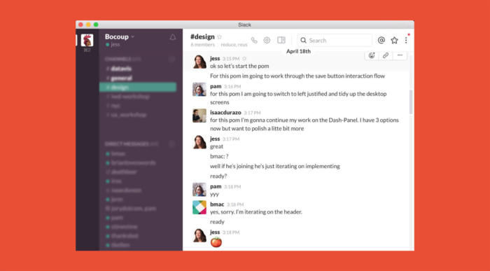 screenshot of the slack chat